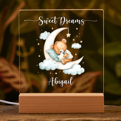 Personalised Baby Gifts Nursery Teddy Night Light - LED Night Light for restful Sleep - Nursery Bedside Table Lamp - Christening Gift for Baby