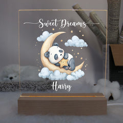 Personalised Baby Gifts Nursery Panda Night Light - LED Night Light for restful Sleep - Nursery Bedside Table Lamp - Christening Gift for Baby