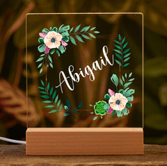 Personalised Gifts Nursery Floral Night Light - LED Night Light for restful Sleep - Nursery Bedside Table Lamp - Gift For Her