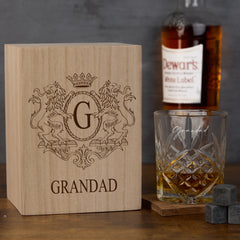 Personalised Whisky Set Stones & Tumbler Glass Initial and Name Engraved