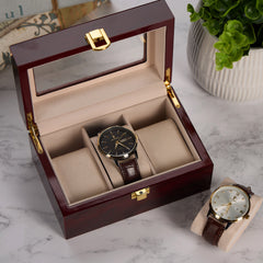 Personalised 3 Watches Wood And Glass Watch Box Gift For Him Or Her