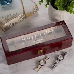 Personalised 6 Watches Wood And Glass Watch Box Gift For Him Or Her