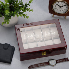 Personalised 10 Watches Wood And Glass Watch Box Gift For Him Or Her
