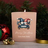 Personalised Christmas Pink Jar Candle With Two Gnomes