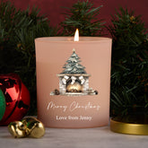 Personalised Christmas Pink Jar Candle With Cozy Fireplace