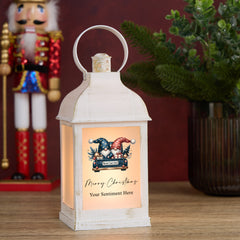 Personalised Christmas Light-Up Lantern Gift With Gnomes