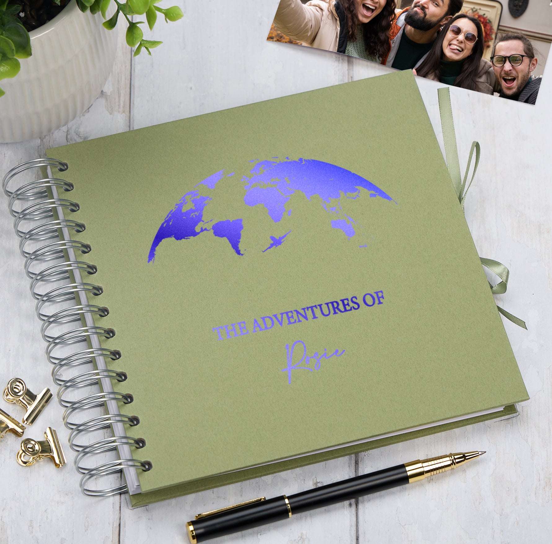 Personalised Adventures Holiday Love Multiple Colour Scrapbook Photo Album Scrapbook ukgiftstoreonline Olive Blue