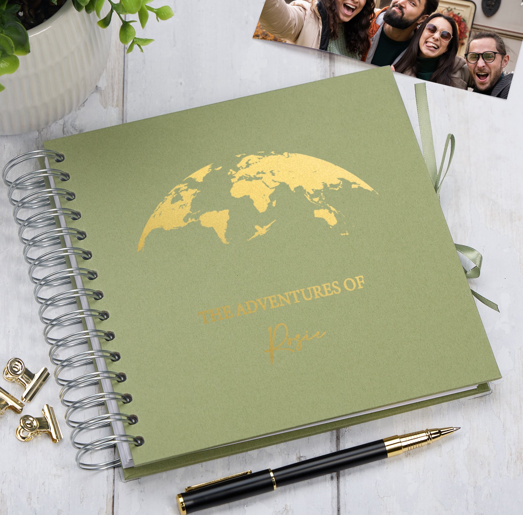 Personalised Adventures Holiday Love Multiple Colour Scrapbook Photo Album Scrapbook ukgiftstoreonline Olive Gold