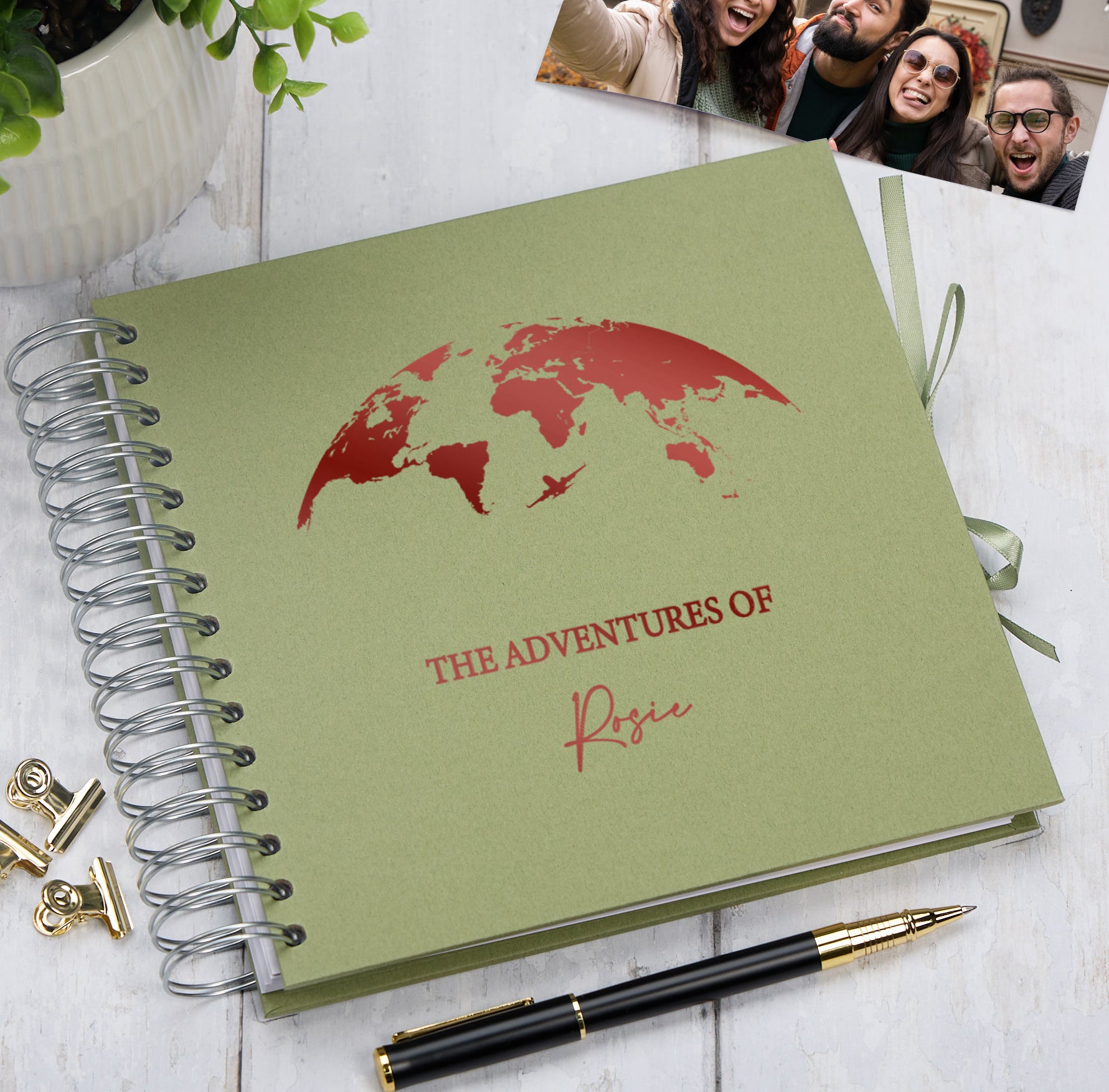 Personalised Adventures Holiday Love Multiple Colour Scrapbook Photo Album Scrapbook ukgiftstoreonline Olive Red