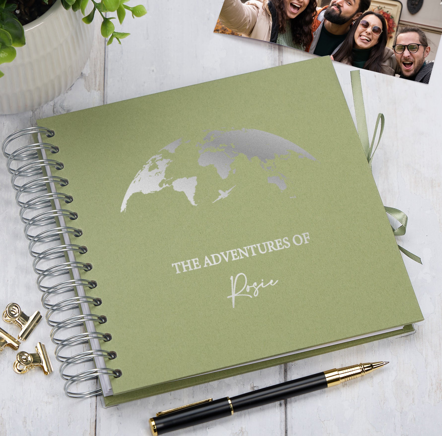 Personalised Adventures Holiday Love Multiple Colour Scrapbook Photo Album Scrapbook ukgiftstoreonline Olive Silver