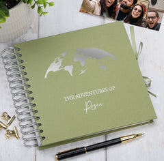 Personalised Adventures Holiday Love Multiple Colour Scrapbook Photo Album Scrapbook ukgiftstoreonline Olive Silver
