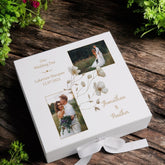 Personalised Elegant Wedding Memory Keepsake Box Custom Photos Gold Flower Design Couples Gifts For Wedding-Engagement-Anniversary