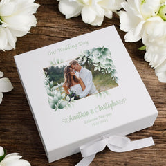 Personalised Luxury Wedding Memory Keepsake Box Custom Photos Couples Gifts Leaves Design