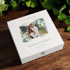 Personalised Luxury Wedding Memory Keepsake Box Custom Photos Couples Gifts Leaves Design