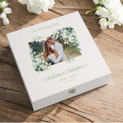 Personalised Luxury Wedding Memory Keepsake Box Custom Photos Couples Gifts Leaves Design