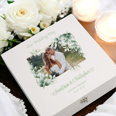 Personalised Luxury Wedding Memory Keepsake Box Custom Photos Couples Gifts Leaves Design
