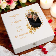 Personalised Custom Photo 50th Anniversary Keepsake Box Wedding Day Memory Gifts Married-Engaged Couple Gift