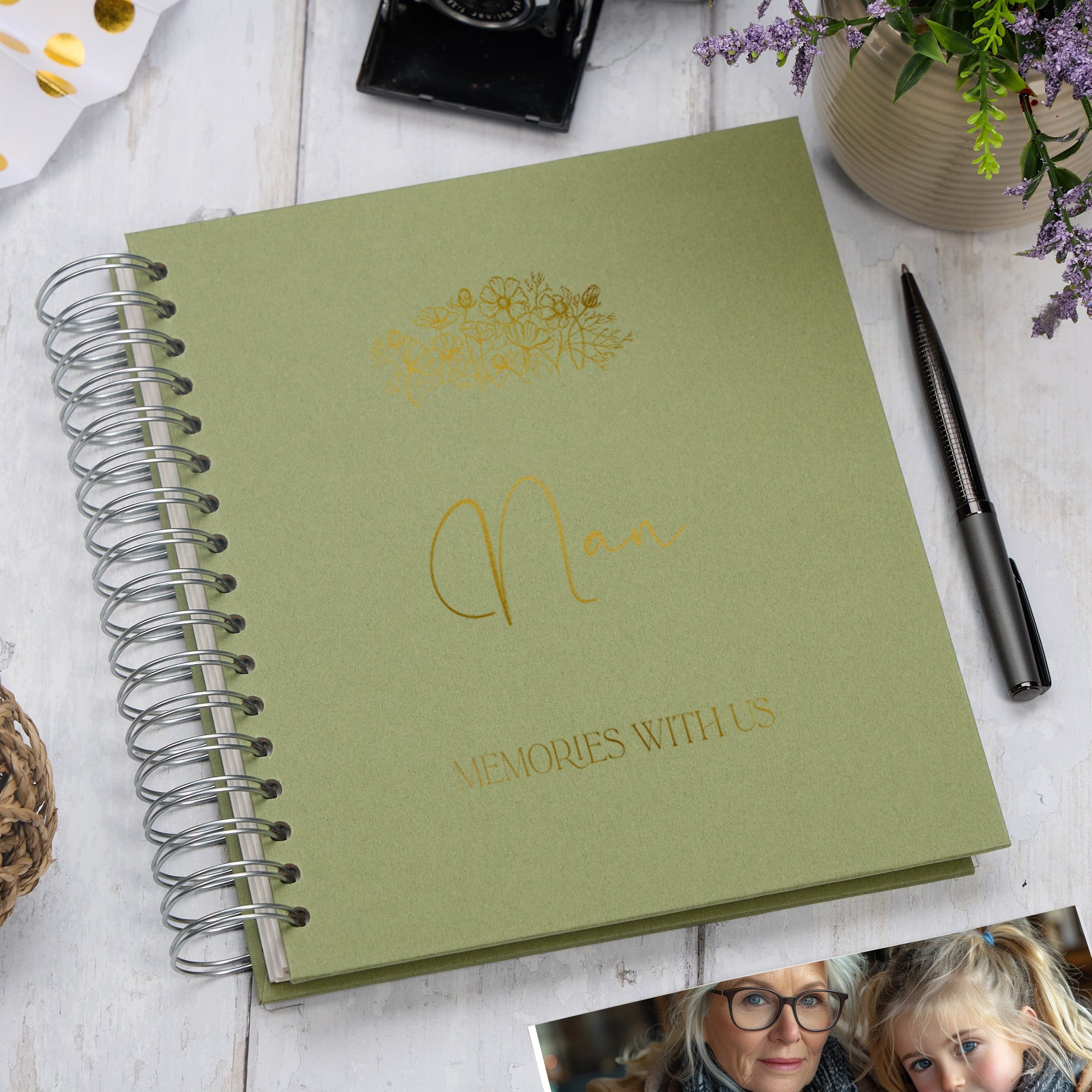 Personalised Large Nan Photo Album With Sentiment Multiple Colours Photo Album ukgiftstoreonline Olive 4x6 Inch Album