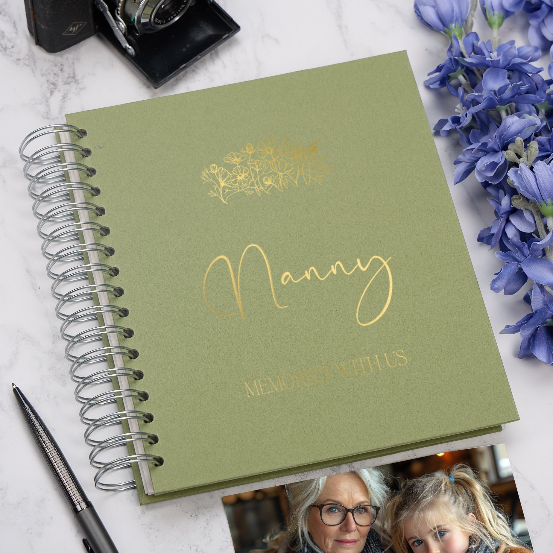 Personalised Large Nanny Photo Album With Sentiment Multiple Colours Photo Album ukgiftstoreonline Olive 4x6 Inch Album