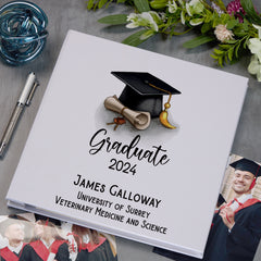 Personalised Graduation Photo Album Gift With Linen Cover And Hat Design