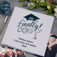 Personalised Graduation Photo Album With Linen Cover Finally Graduated Design