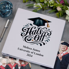 Personalised Graduation Photo Album With Linen Cover Hats Off