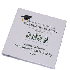 Personalised Graduation Photo Album With Linen Cover Leaf Number Design