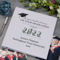 Personalised Graduation Photo Album With Linen Cover Leaf Number Design