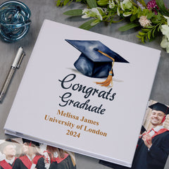 Personalised Graduation Photo Album With Linen Cover Watercolour Hat