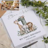 Personalised My First Birthday Self-Adhesive Linen Photo Album Birthday Memory Book Safari Alphabet Linen Photo Album ukgiftstoreonline
