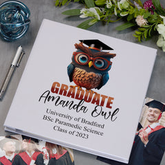Personalised Graduation Large Photo Album Linen Cover With Owl