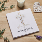 Personalised Large Baptism Photo Album Linen Cover With Silver Cross