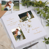 Personalised Large Linen Wedding Photo Album Custom Photos Memory Keepsake Album With Gold Frame and Flower