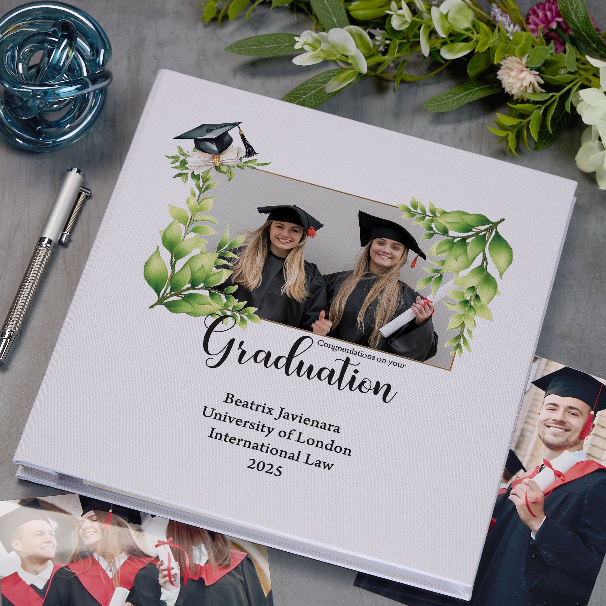 Large Personalised Linen Graduation Photo Album Custom Photos Graduation Day Memory Storage Album Linen Photo Album ukgiftstoreonline