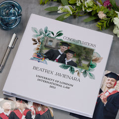 Personalised Large Linen Graduation Photo Album Elegant Leaves Design Custom Photo Graduation Day Memory Storage Album Linen Photo Album ukgiftstoreonline