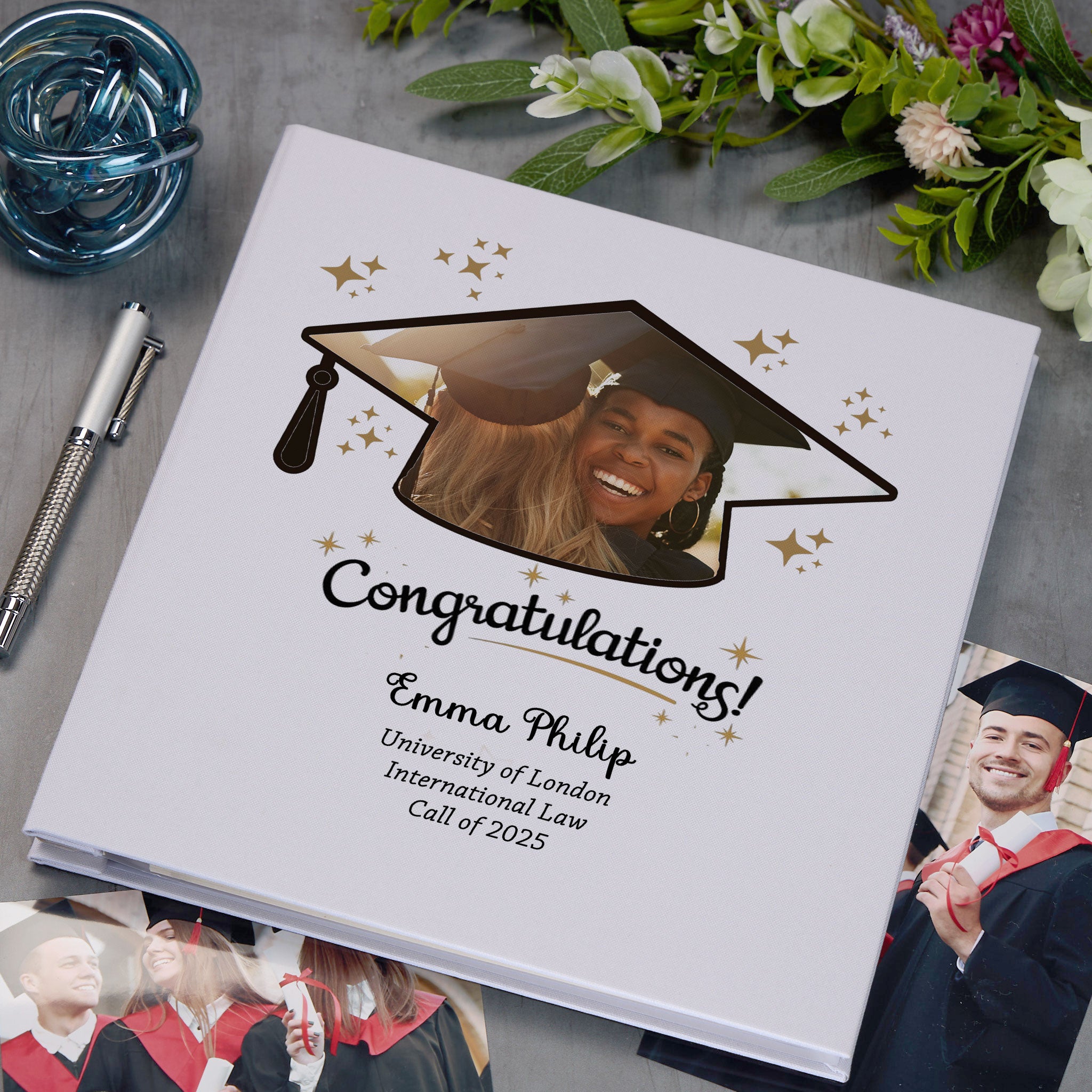 Personalised Large Linen Congratulations Graduation Photo Album Elegant Star Design Custom Photo Graduation Day Memory Storage Album Linen Photo Album ukgiftstoreonline