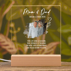 Personalised Mum & Dad Photo Memorial Lamp Night Light Condolence Sympathy Gift