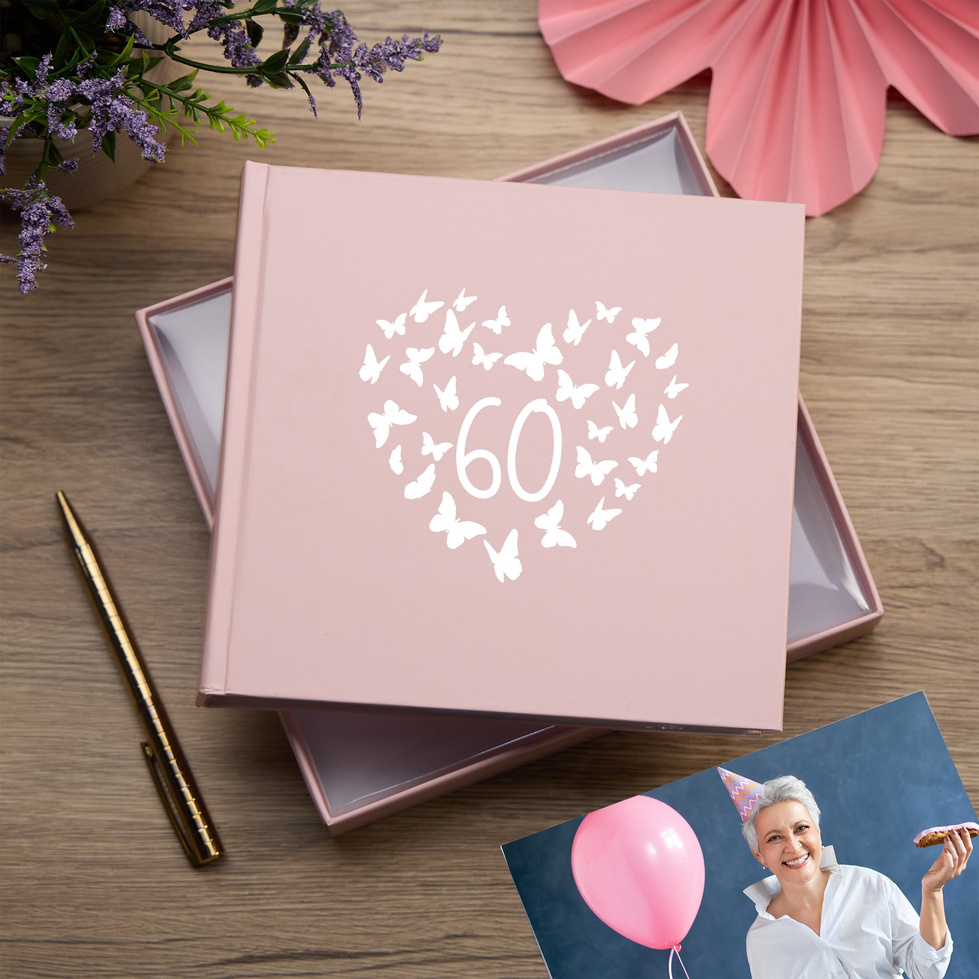 60th Birthday Pink Photo Album Gift With Butterflies 50 x 6" x 4" Photos photo album ukgiftstoreonline