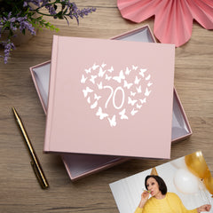 70th Birthday Pink Photo Album Gift With Butterflies 50 x 6" x 4" Photos