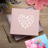 80th Birthday Pink Photo Album Gift With Butterflies 50 x 6" x 4" Photos