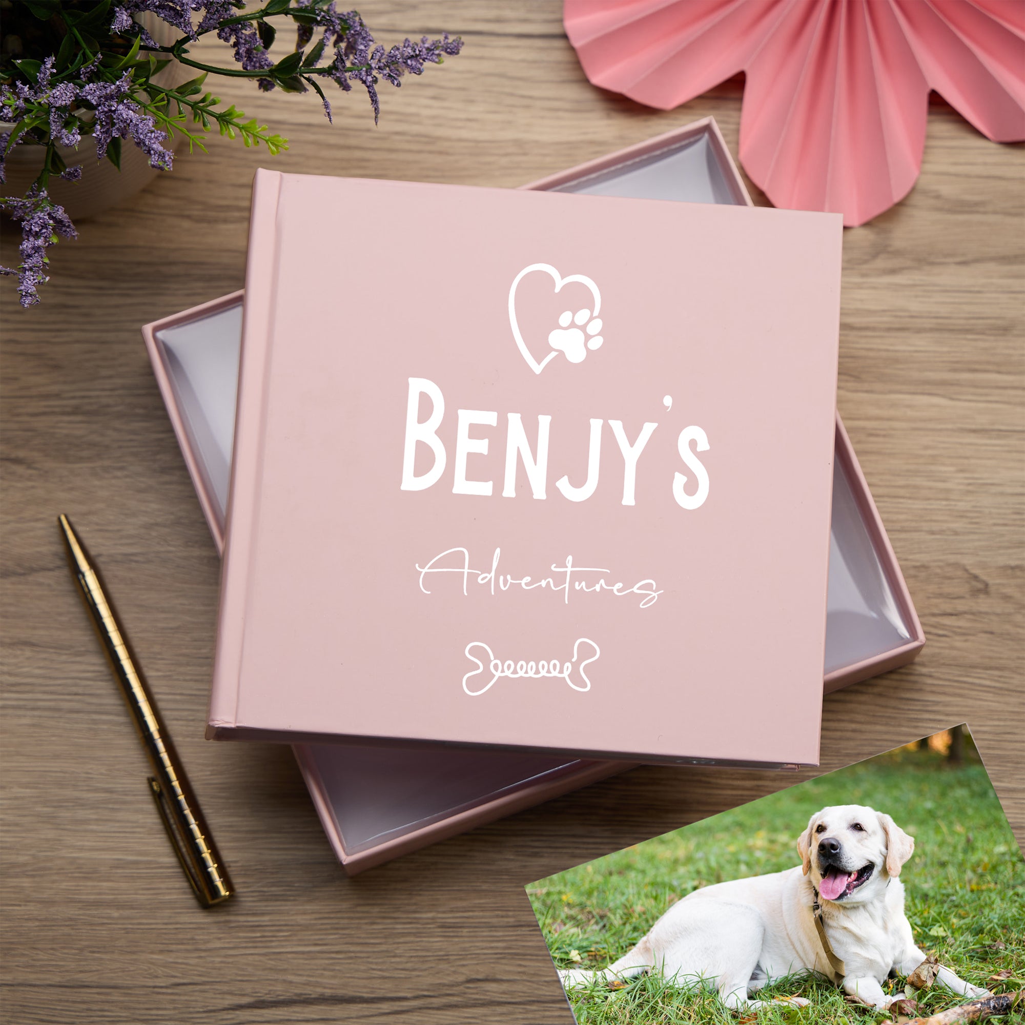 Personalised Photo Album for Puppies and Dogs Adventures Pink 50 x 6" x 4" Photos photo album ukgiftstoreonline