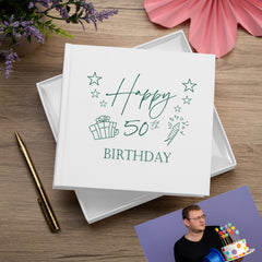 50th Birthday White Photo Album Gift For Her Or Him With Present Design