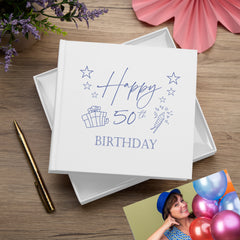 50th Birthday White Photo Album Gift For Her Or Him With Present Design