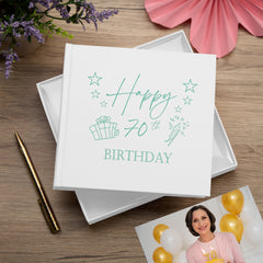 70th Birthday White Photo Album Gift For Her Or Him With Present Design