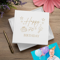 70th Birthday White Photo Album Gift For Her Or Him With Present Design