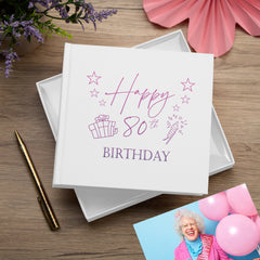 80th Birthday White Photo Album Gift For Her Or Him With Present Design