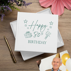 80th Birthday White Photo Album Gift For Her Or Him With Present Design