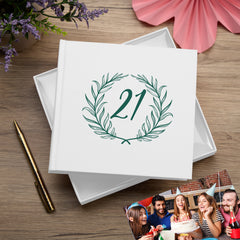 21st Birthday White Photo Album Gift For Her Or Him With Laurel Wreath