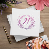 21st Birthday White Photo Album Gift For Her Or Him With Laurel Wreath