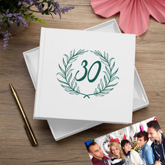 30th Birthday White Photo Album Gift For Her Or Him With Laurel Wreath photo album ukgiftstoreonline